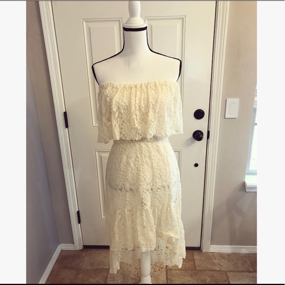 Elan Cream Lace High/Low Dress